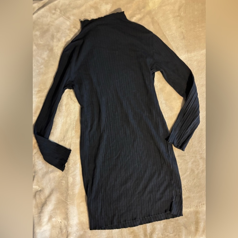Black Ribbed Long Sleeve Dress